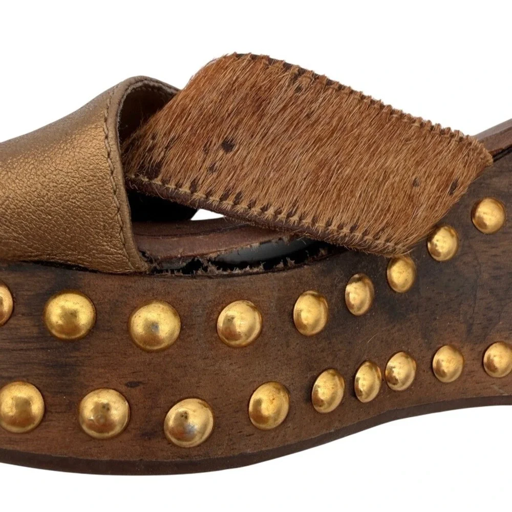 Carlos by Carlos Santana Gravity 6M Studded Wood Platform Wedge‎ Slide Sandals